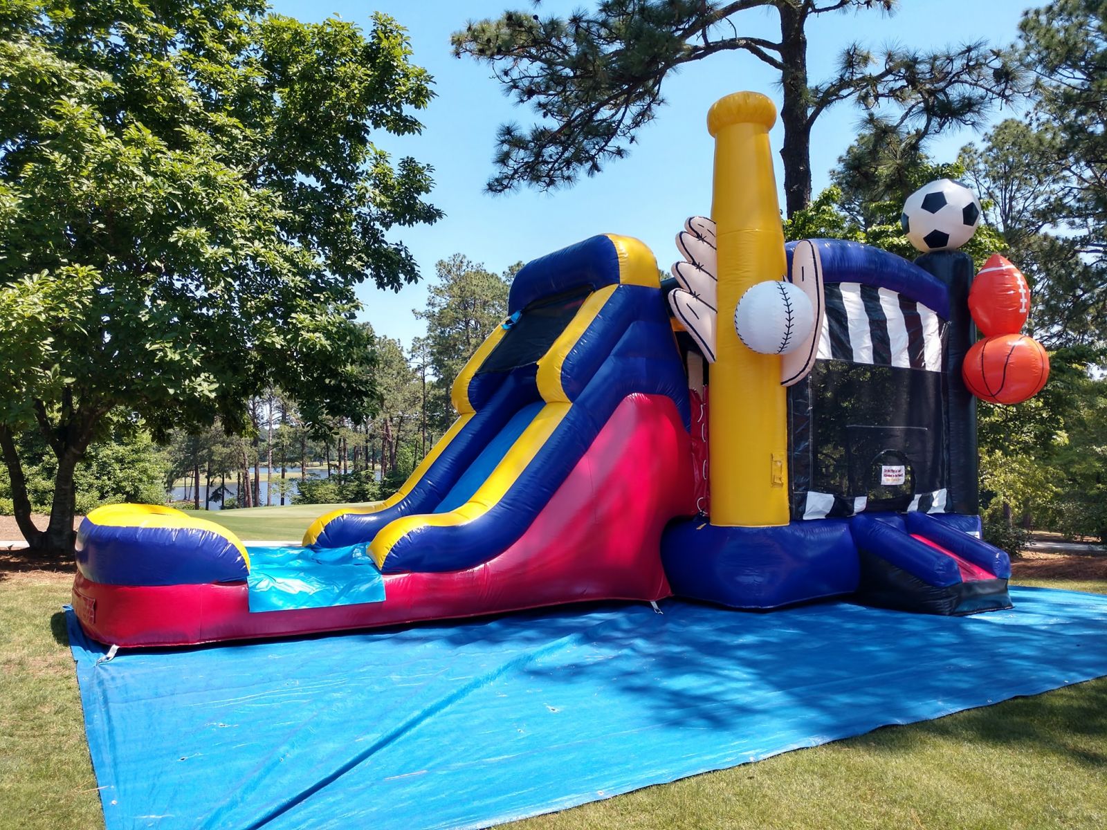 Sports themed combo bounce house with water slide rental from Carolina Fun Factory